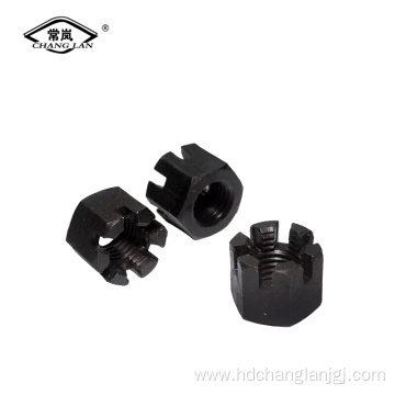 Hex slotted nuts carbon steel black zinc nut